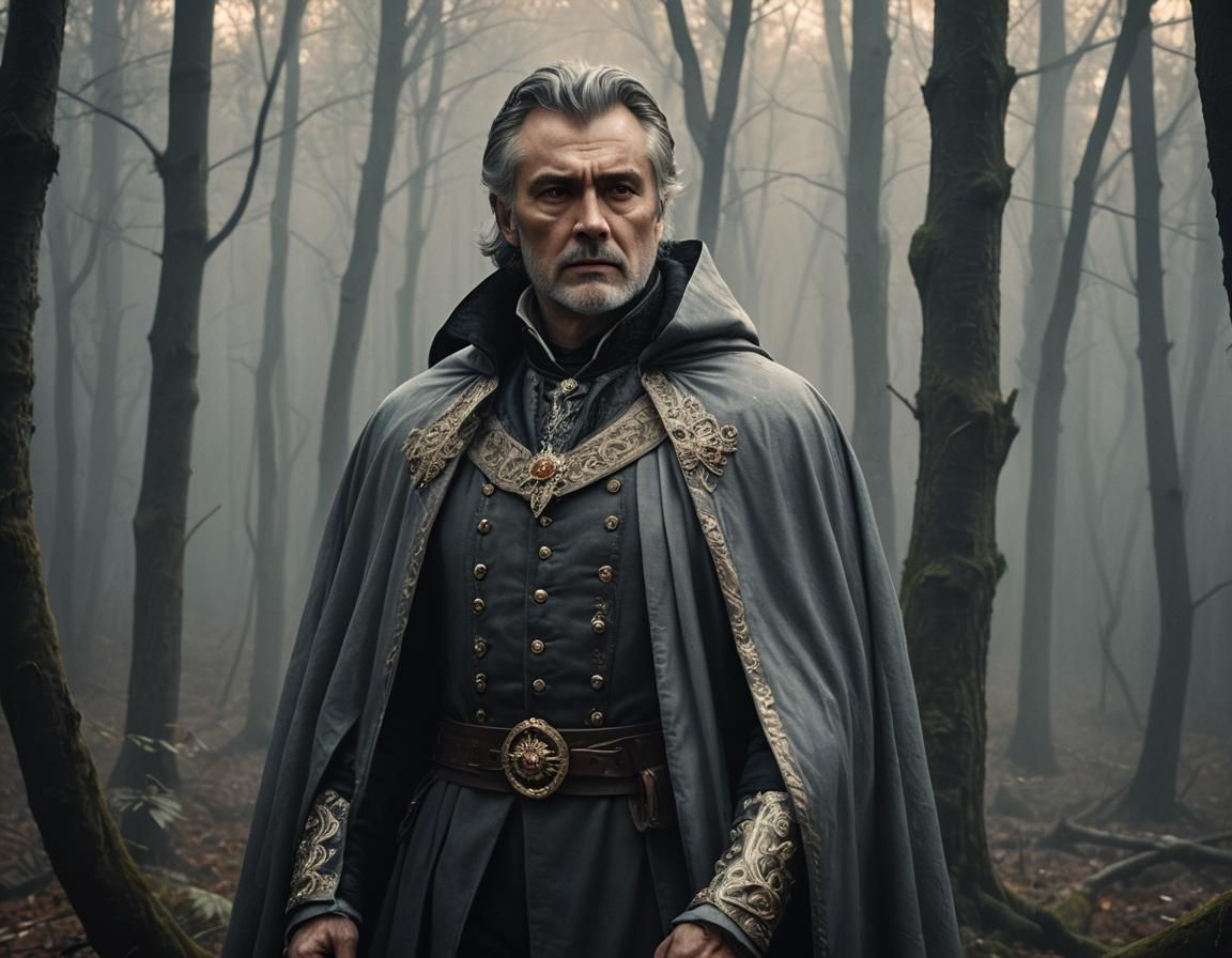 Victorian Man in Forest: Dark Fantasy Concept Art