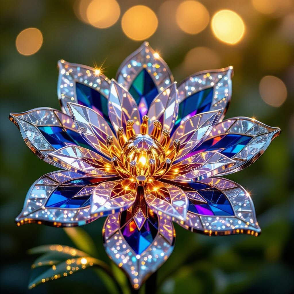Stained-Glass Crystal Flower with Inner Light
