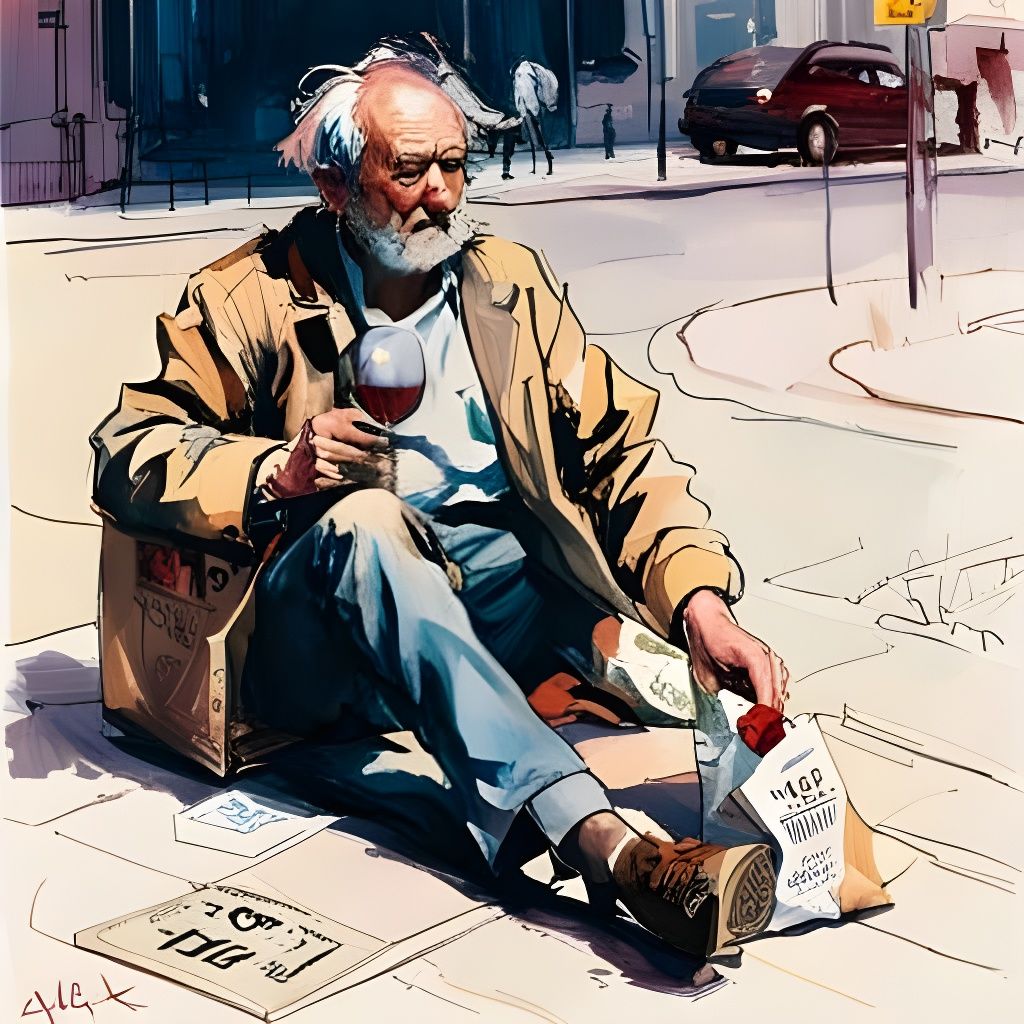 Grandpa with Wine, Comic Book Art Style