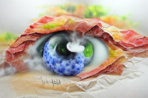 Surreal Eyeball Landscape in Watercolor Style