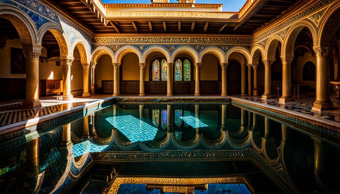 Sunlit Mosaic Tiles in Roman Pool