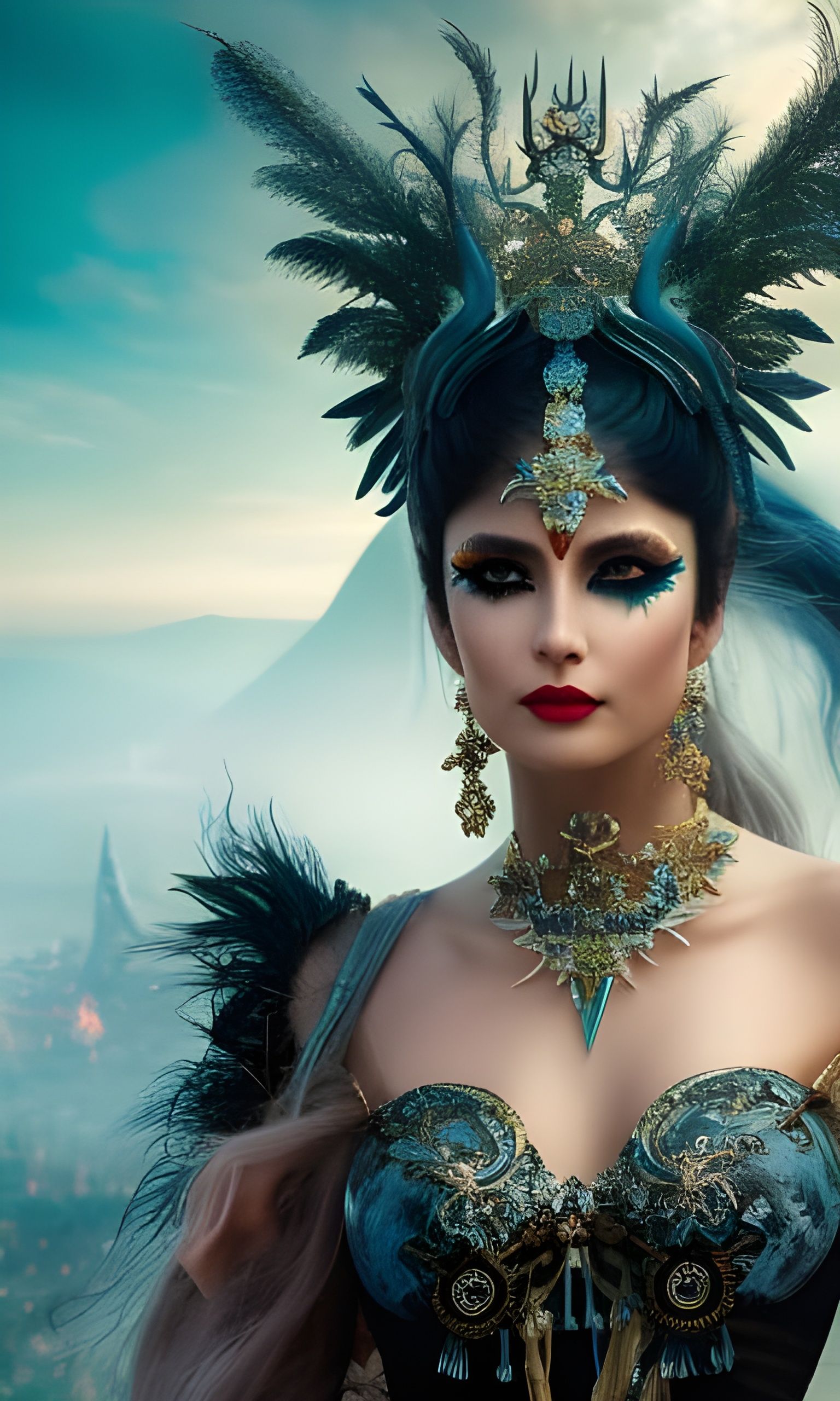 Goddess Queen of the Masquerade in Solarpunk Style