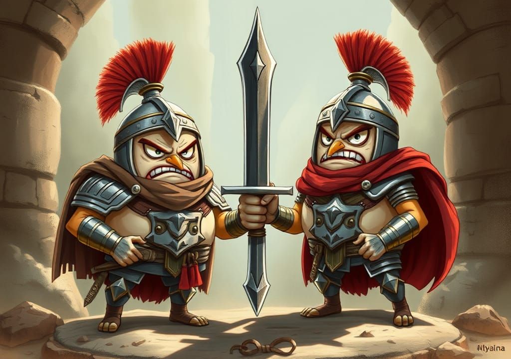 Armored Anthropomorphic Eggs in Roman Arena