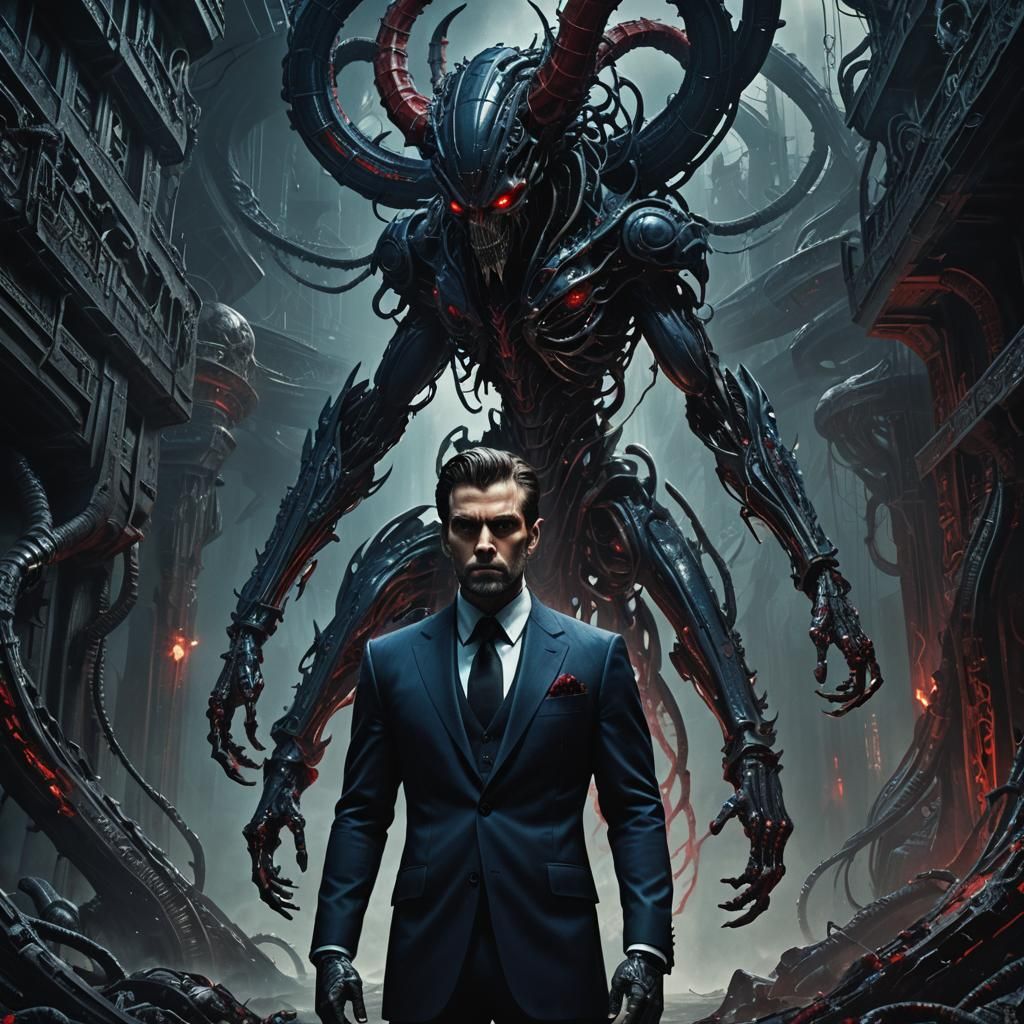 Bio-Mechanical Horror Portrait in Giger Style