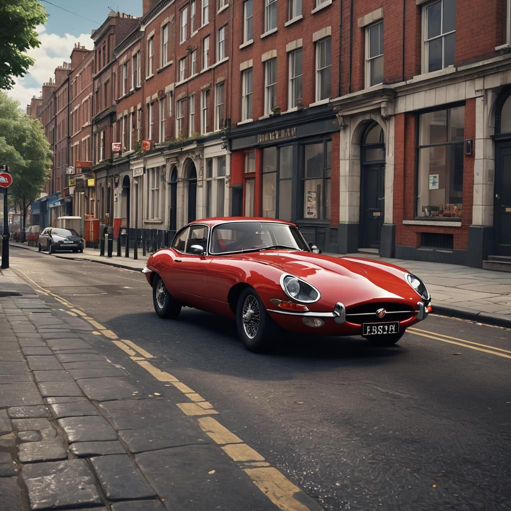 Red 1961 Jaguar E-Type in Liverpool: 3D Game Cinematic