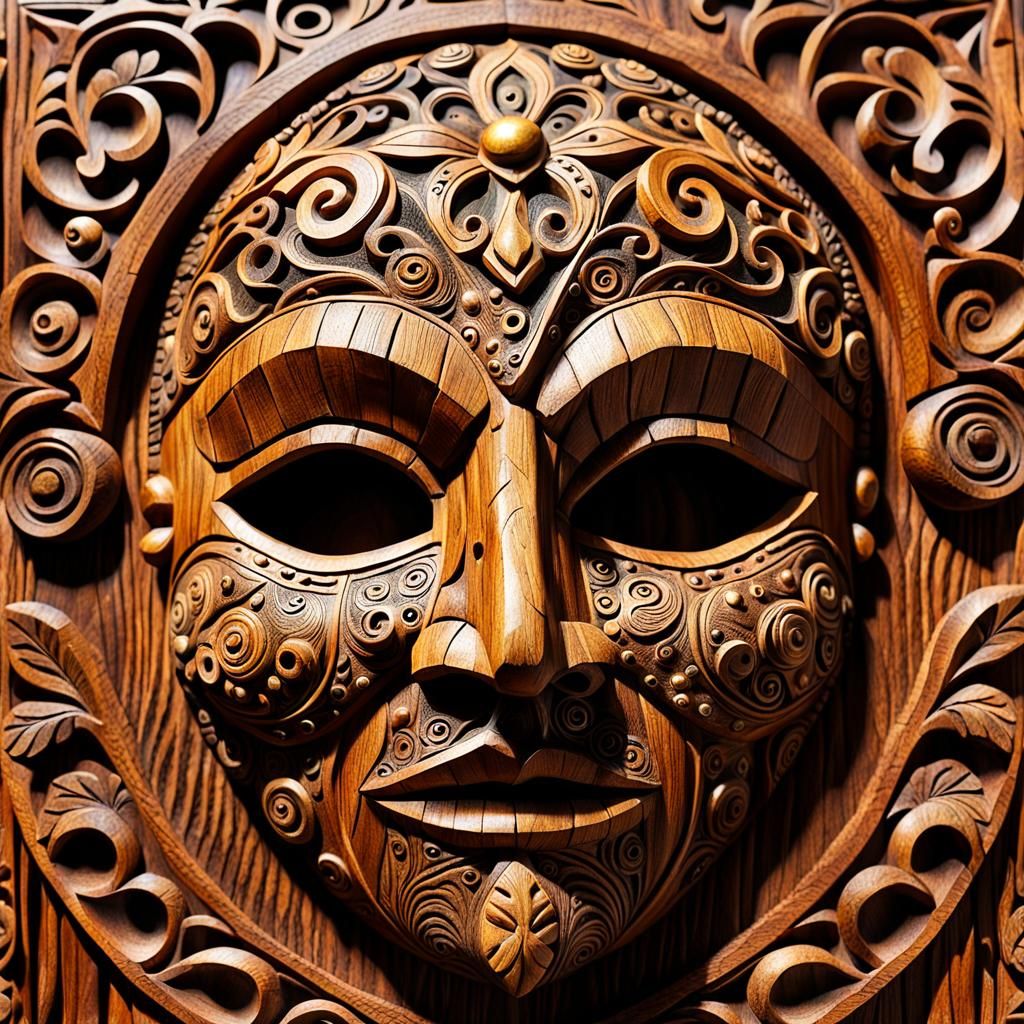 Intricate Folk Art Wood Carving Mask