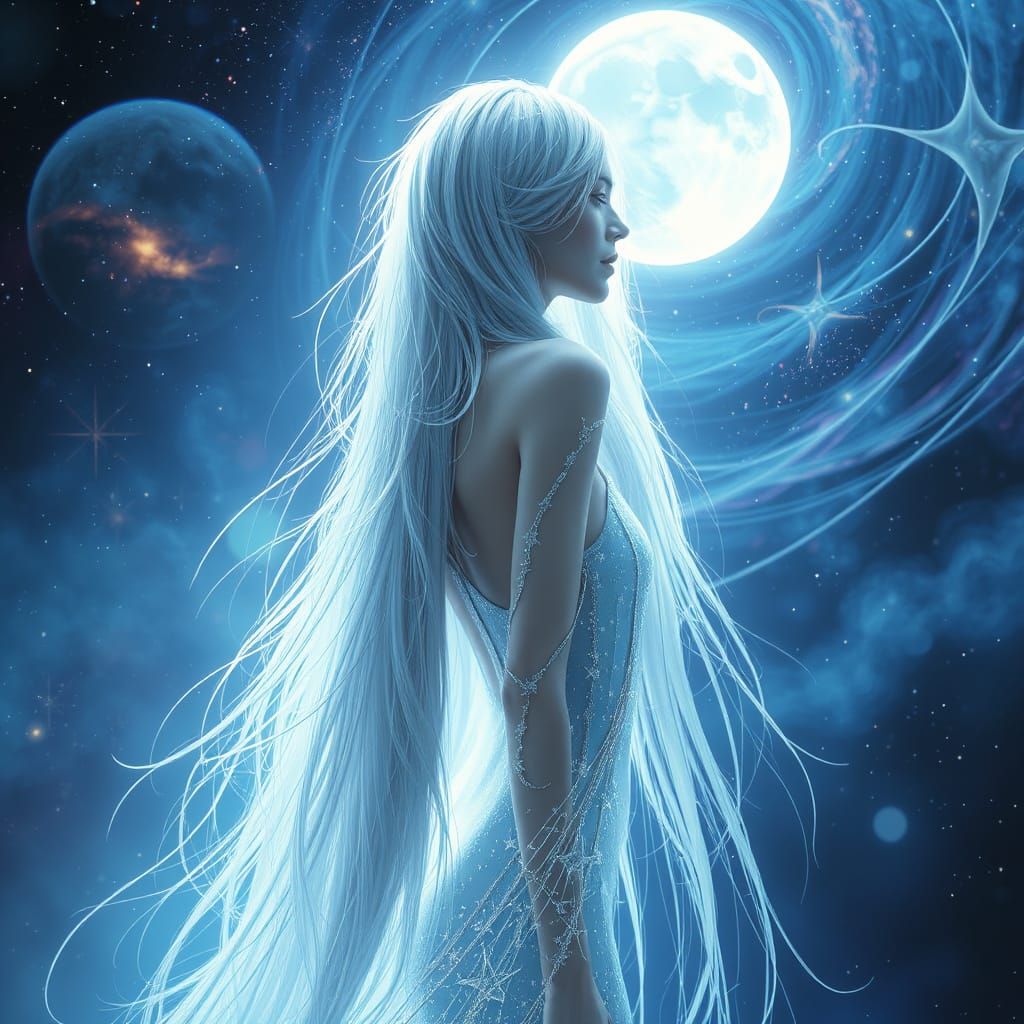 Mystical Star Goddess in Iridescent Nebula