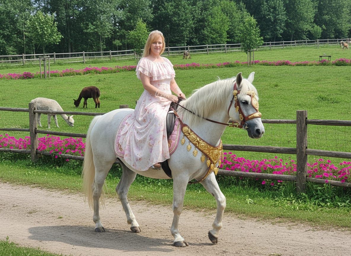 Princess Elizabeth Rides a Horse Through a Meadow