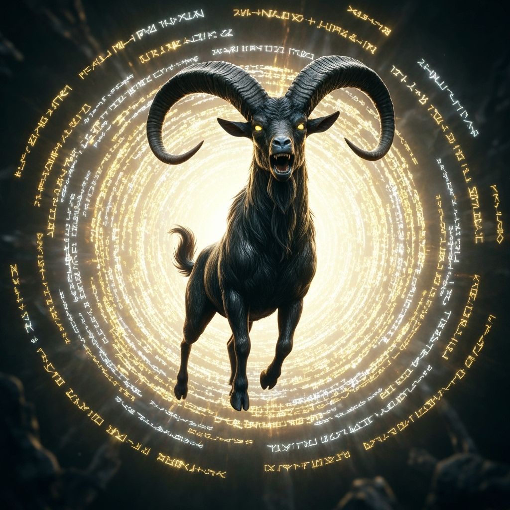 Demonic Goat Levitation in Runes, Cinematic Style