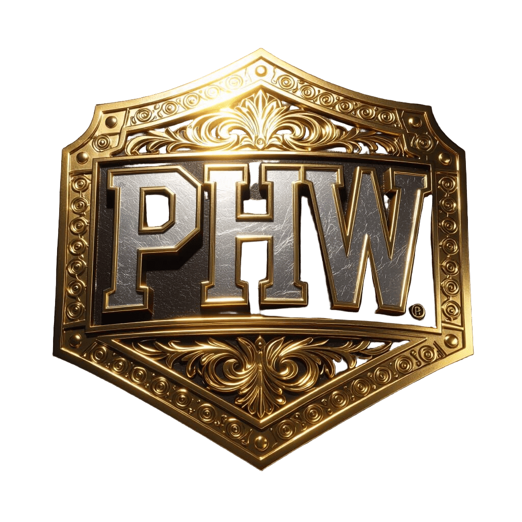 Metallic Gold Silver PHW Emblem Logo for Wrestling Champions...