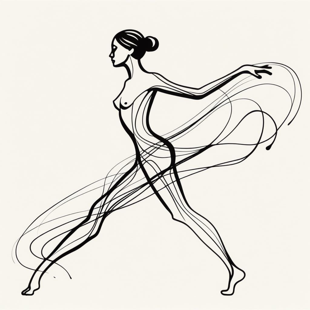 Minimalist Ink Sketch of a Dancing Figure