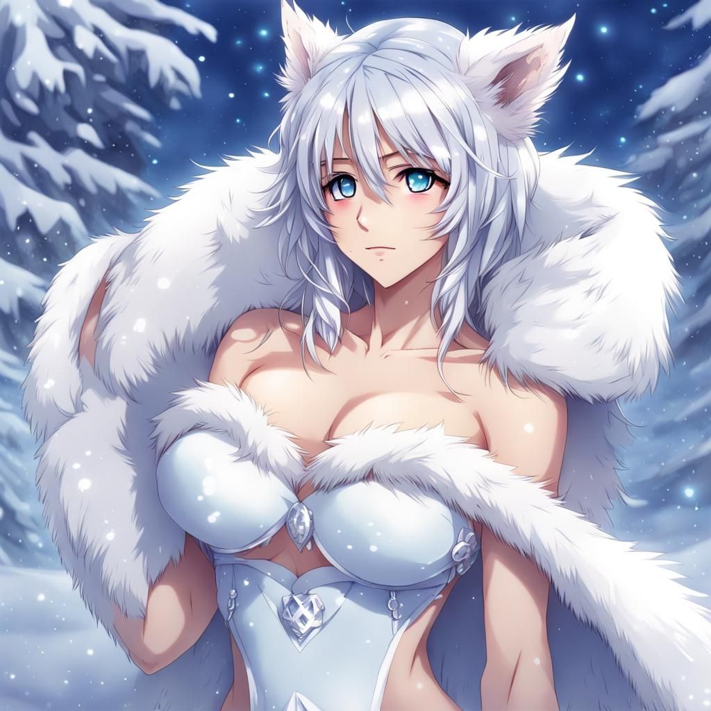 Winter Princess in Anime Style with Animal Fur