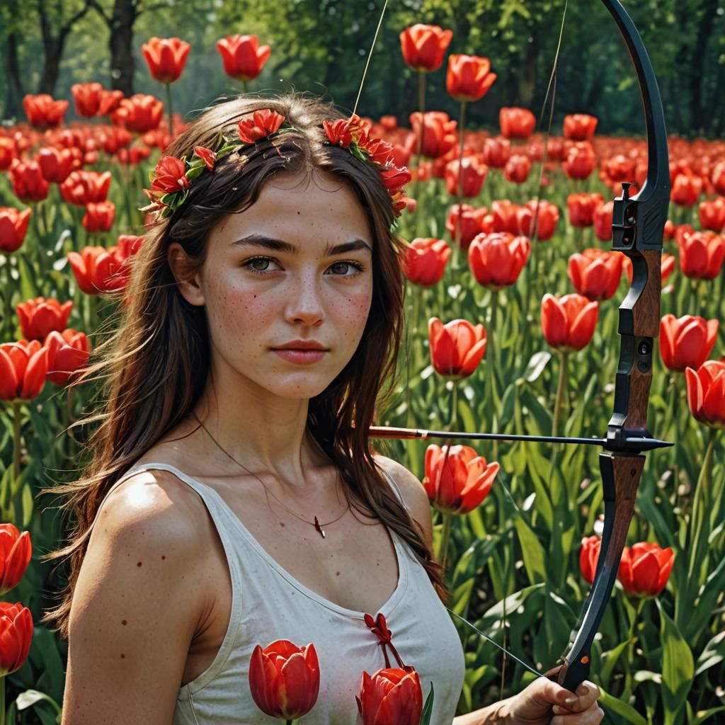 Smiling Huntress Shoots Tulip in Prokudin-Gorsky Style
