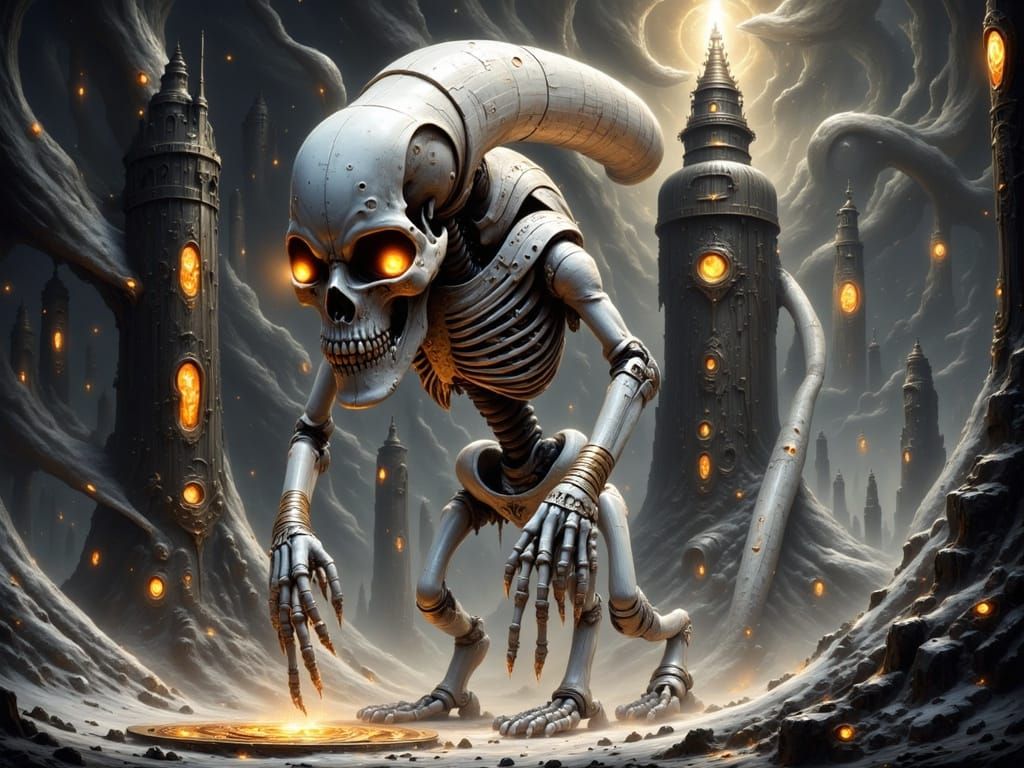 Skeletal Candy Golem Beside Galactic Lighthouse