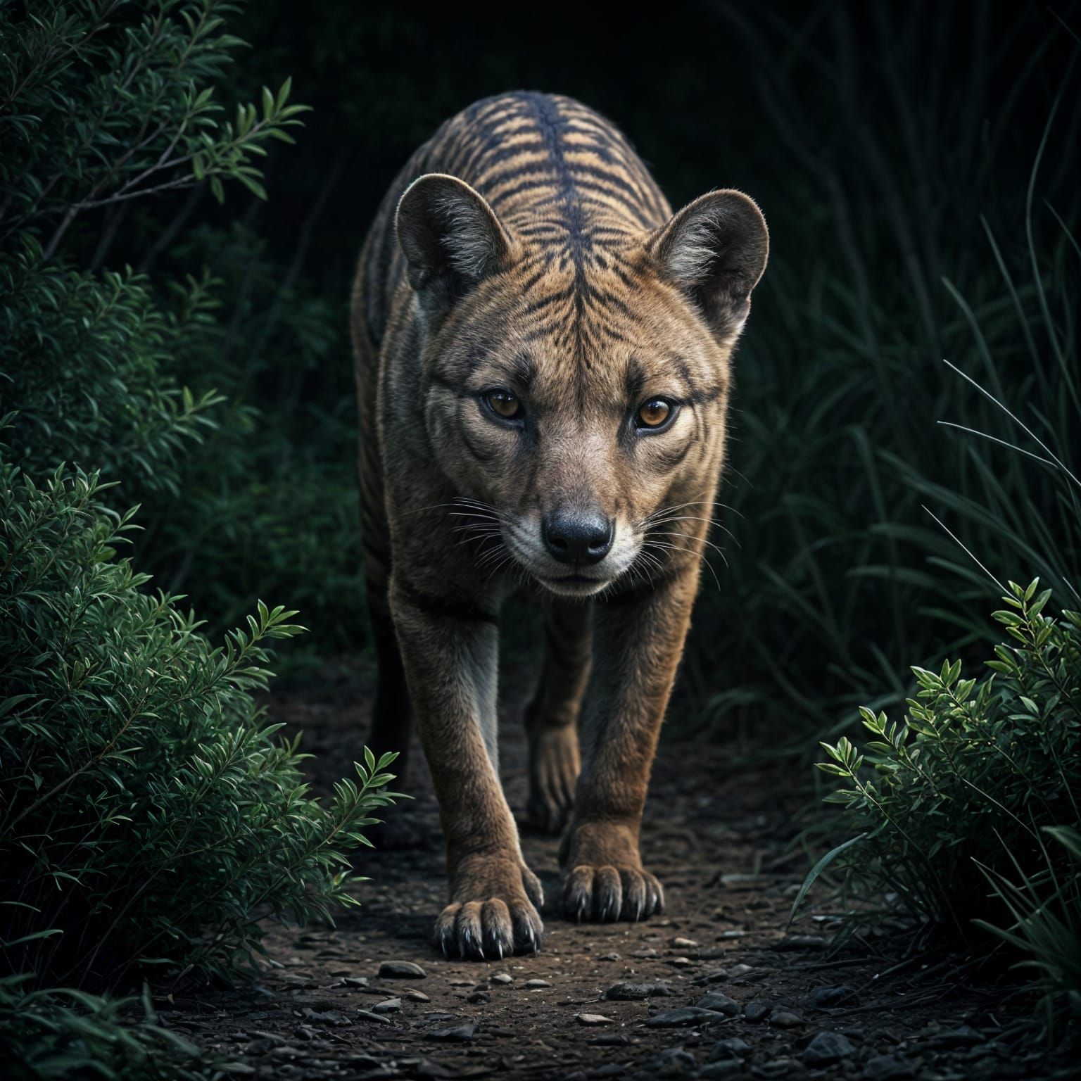 Majestic Thylacine in a Dark, Moody Night