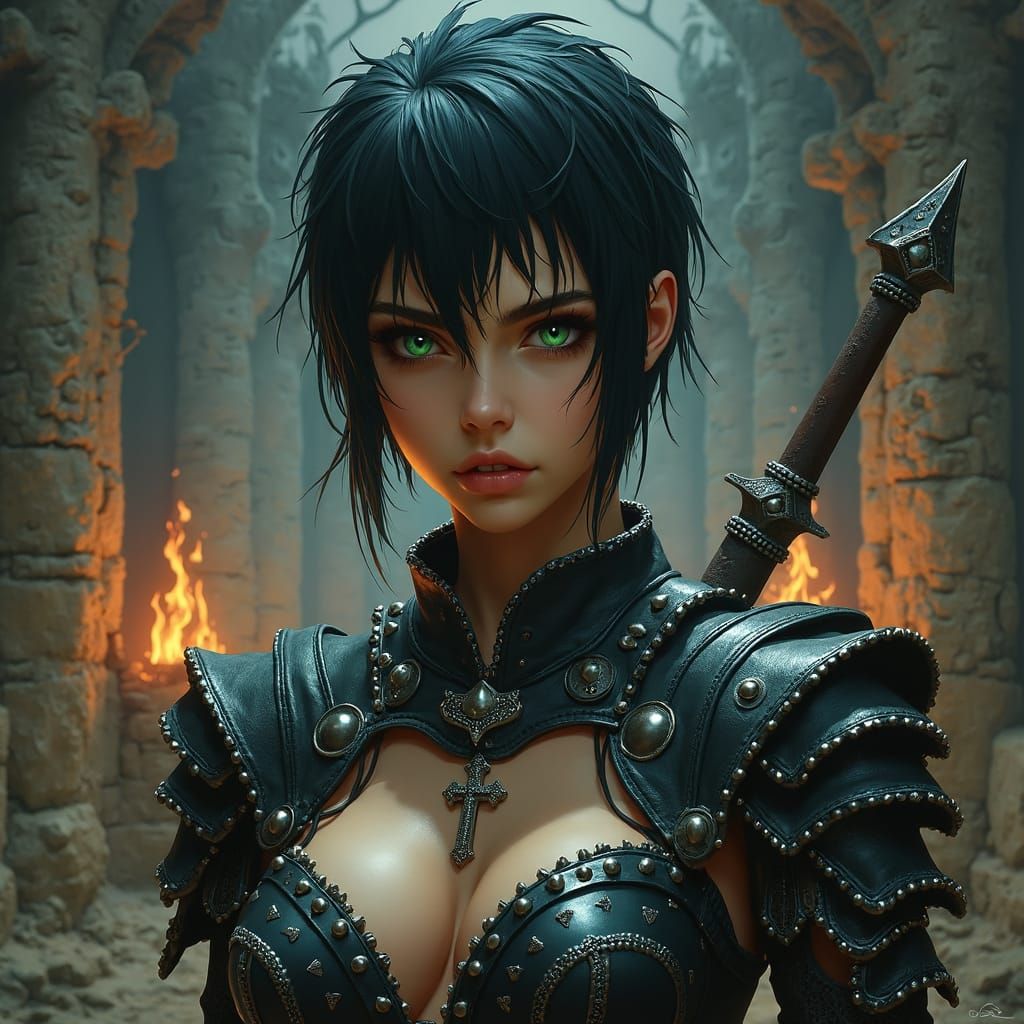 Gothic Medieval Female Warrior in Dark Fantasy World