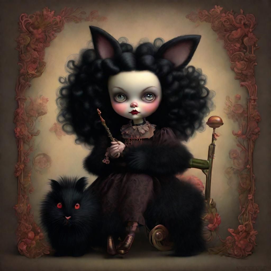 Surreal Dark Whimsy: Evil Girl with Rabbit