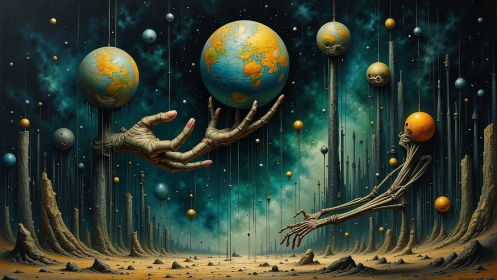 Skeletal Figure Controls Globe, Rebellion Shatters Control