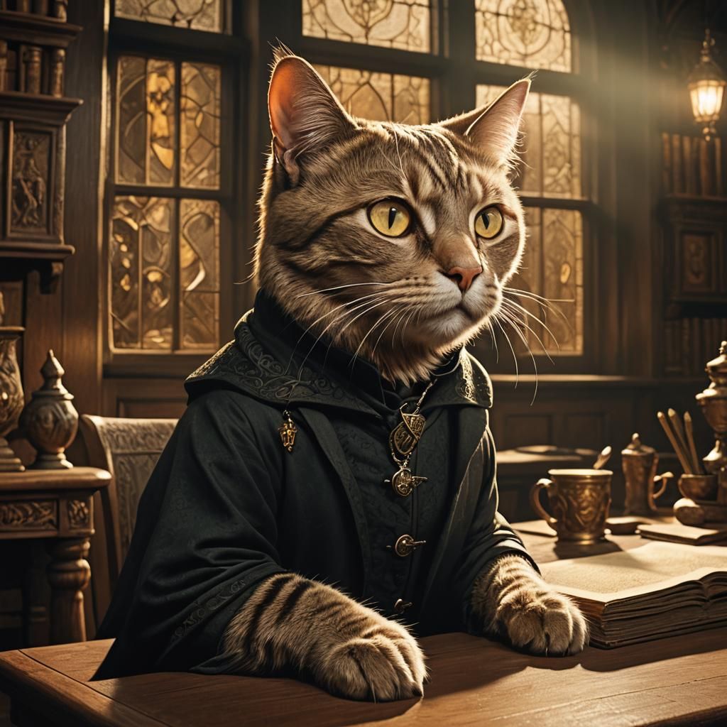 Professor McGonagall as a Cat in Matte Painting Style