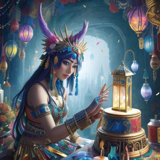 Bronze Age City Pagan Festival in Surreal Oil Painting