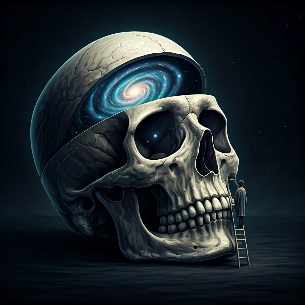 Surrealist Skull Reveals Dreamlike Galaxy within