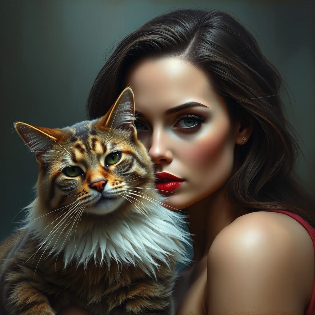 Celestial Feline Goddess in a Dreamlike Landscape