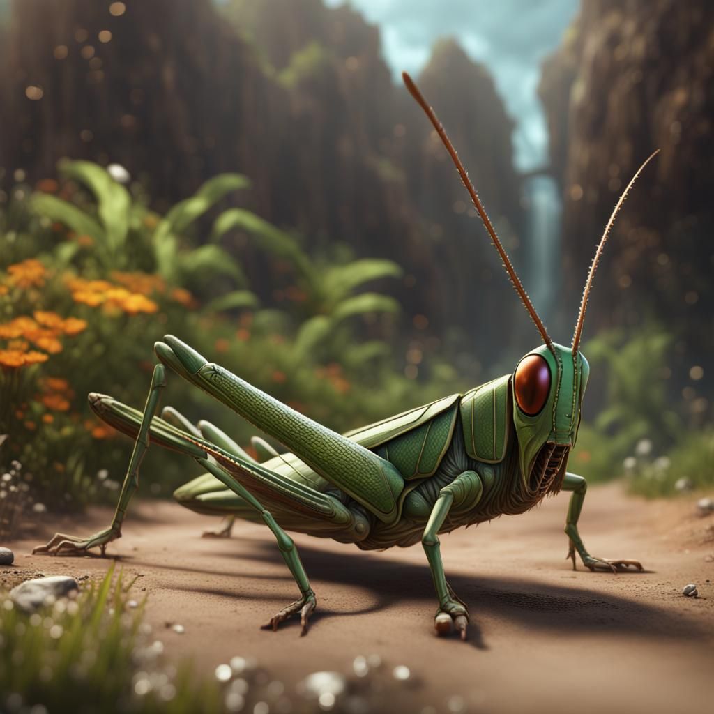 Grasshopper in Flip-Flops: Detailed Matte Painting
