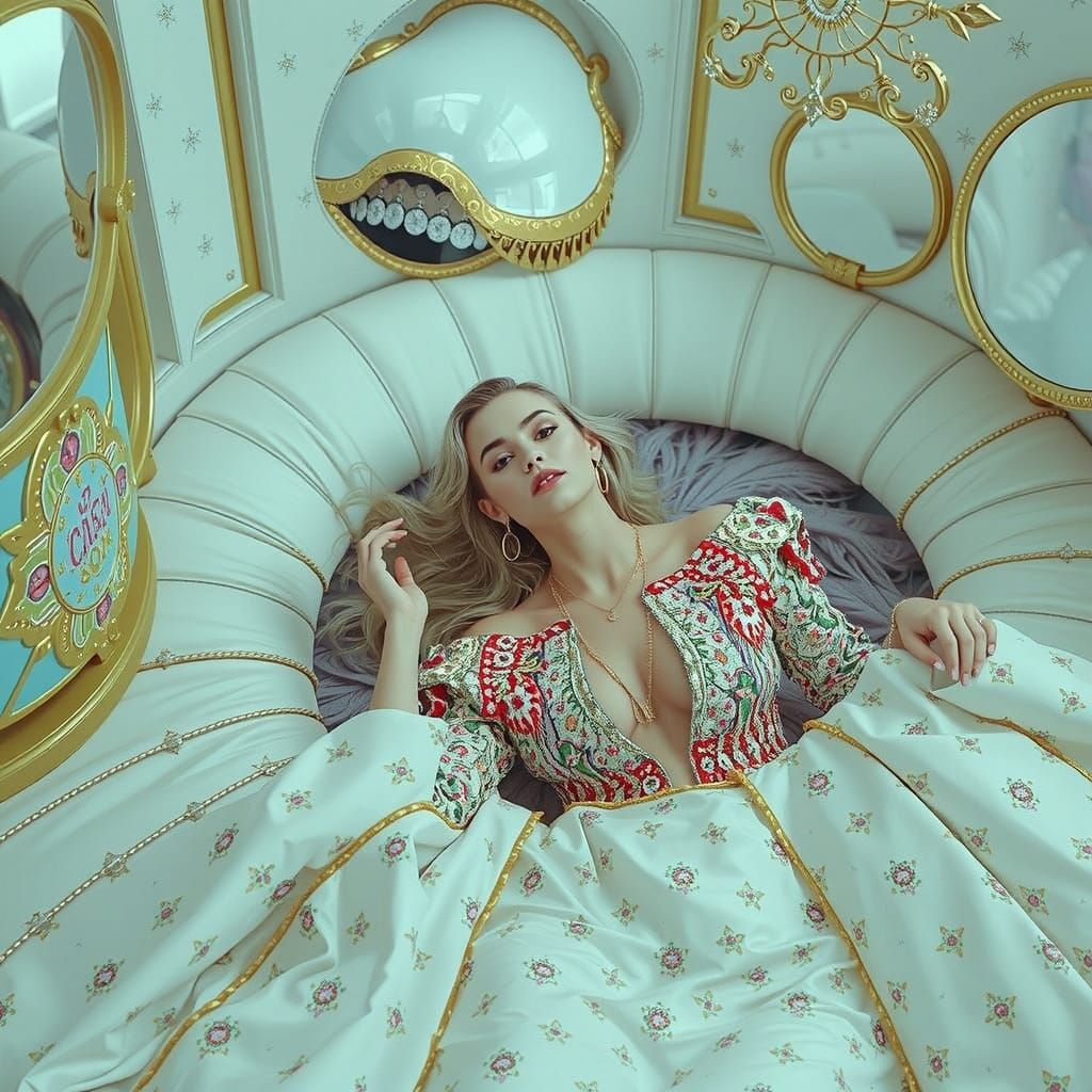 Opulent Woman in Surreal Psychedelic Dreamscape