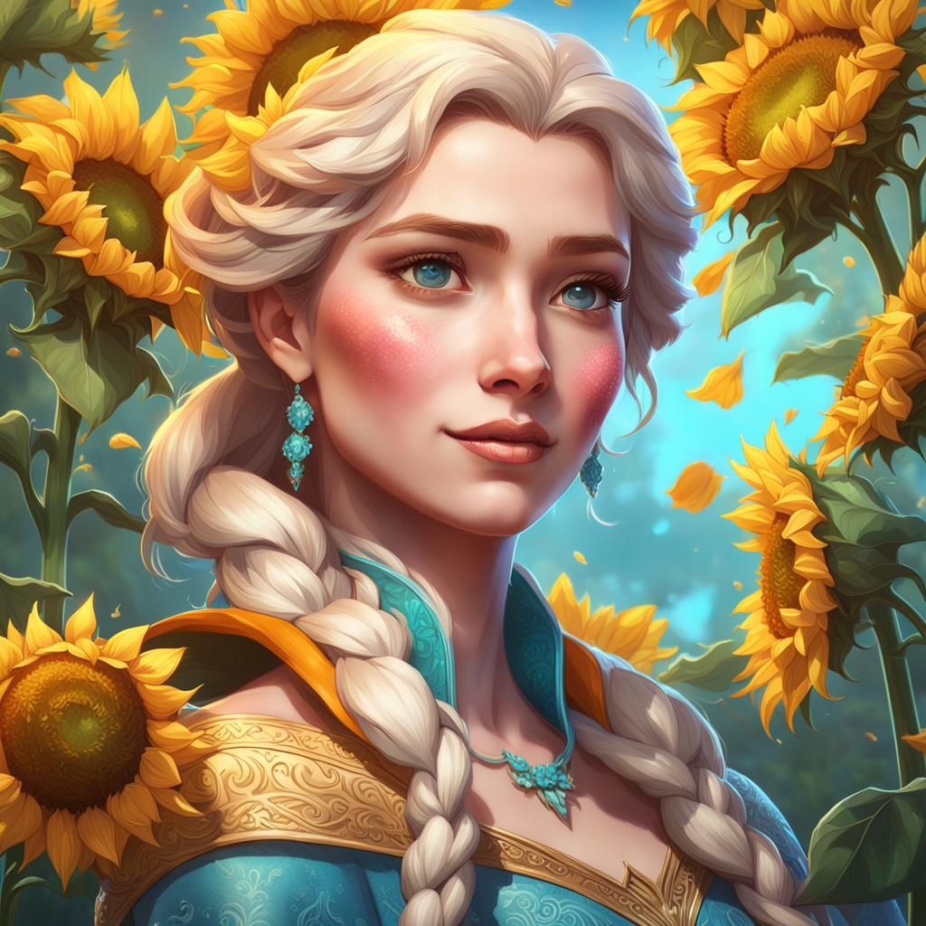 Elsa in Sunflowers: Hyperdetailed Art Nouveau Portrait
