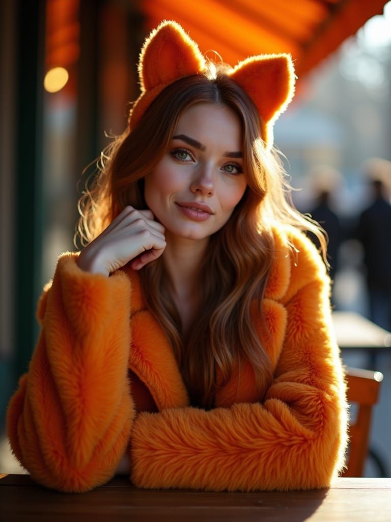 Chiaroscuro Portrait of Woman in Fur, Pumpkin Spice