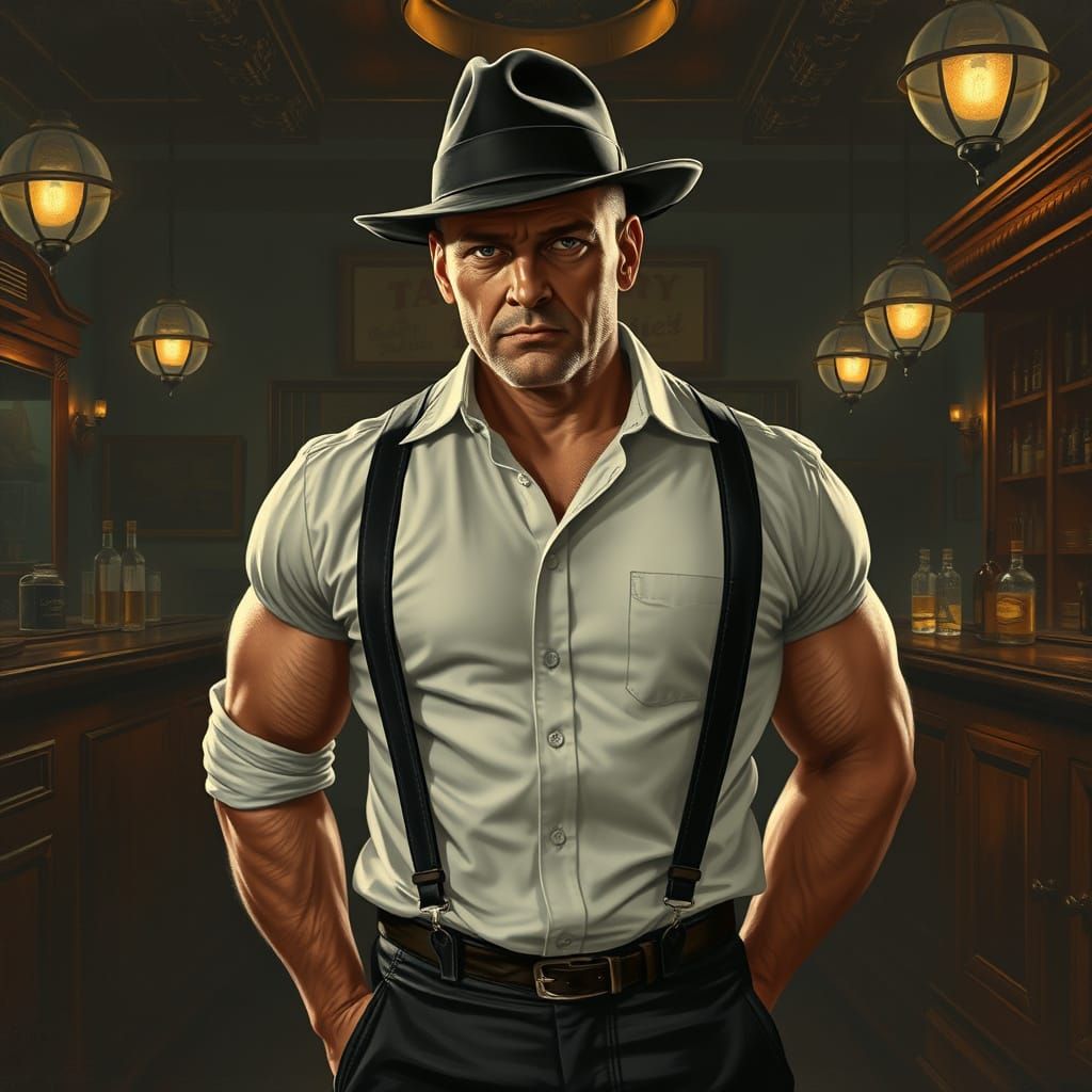 Ruggedly Handsome Watchman in Vintage Speakeasy Bar