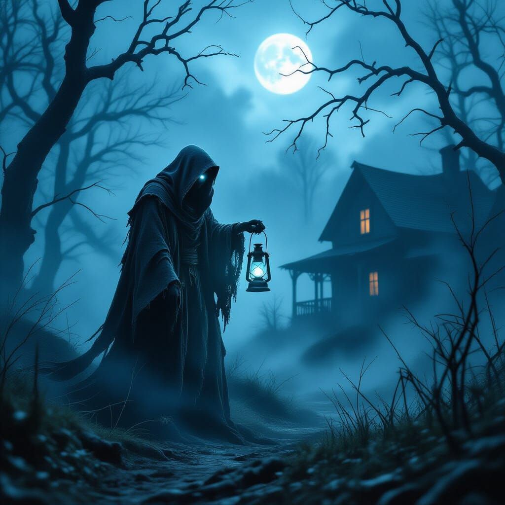 Mysterious Spirit in Misty Forest, Cinematic Fantasy Horror