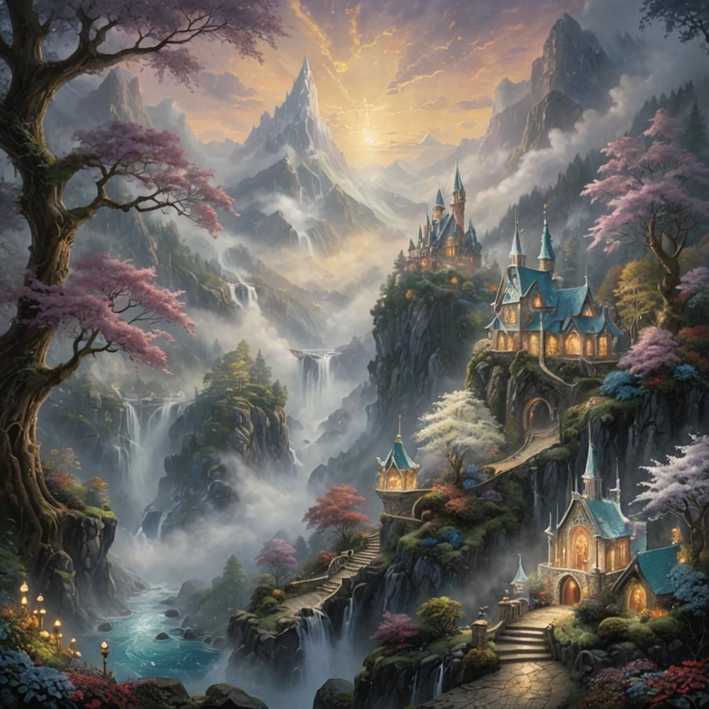 Ethereal Fantasy Movie Poster in Kinkade Style