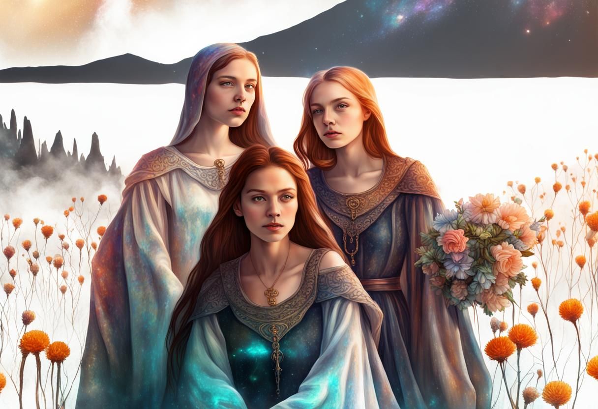 Medieval Women in Fantasy World: Holographic Illustration