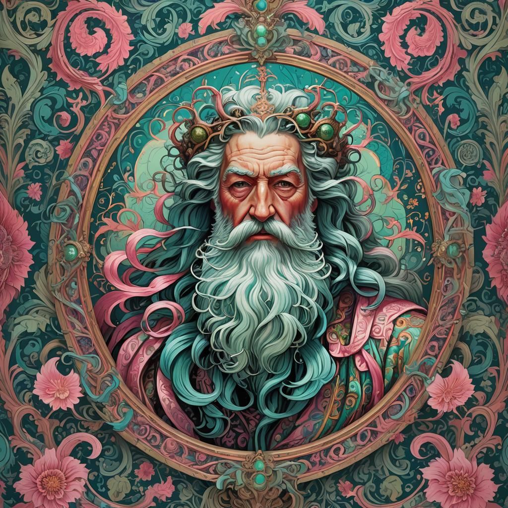 Father Time Mirror Image in William Morris Style