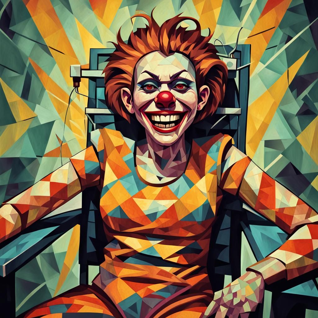 Electrocuted Zombie Monkey Clown in Cubist Style