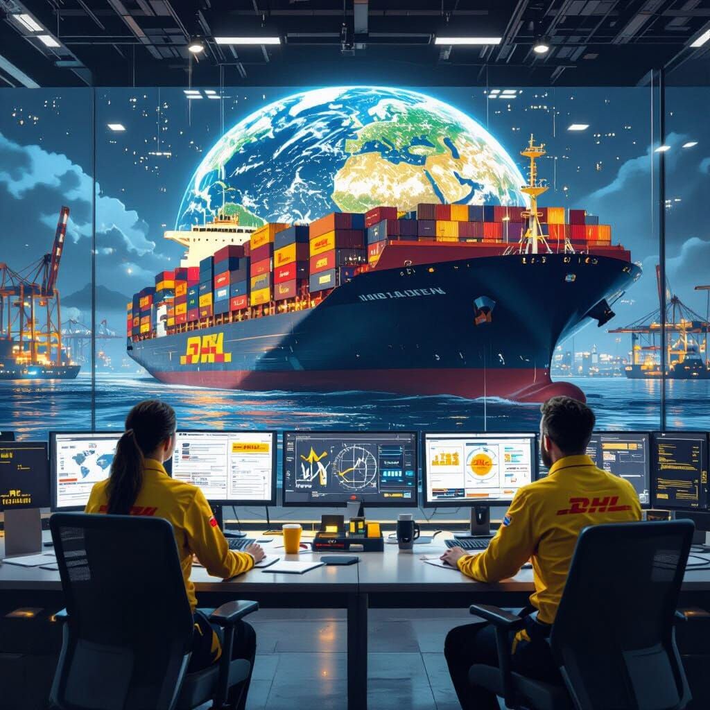 DHL Logistics Team Collaboration in Futuristic Office