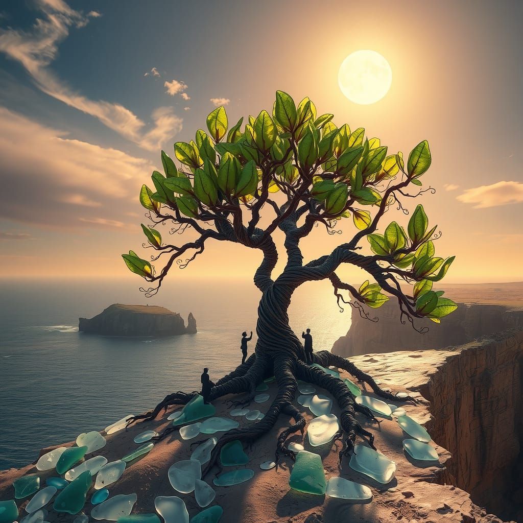 Surreal Copper Tree in Frosted Sea Glass Desert