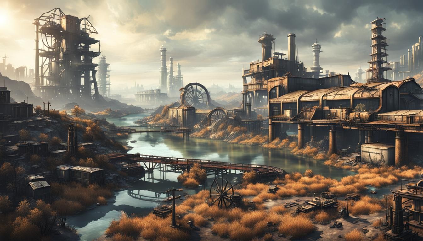 Post-Apocalyptic Industrial City on a River