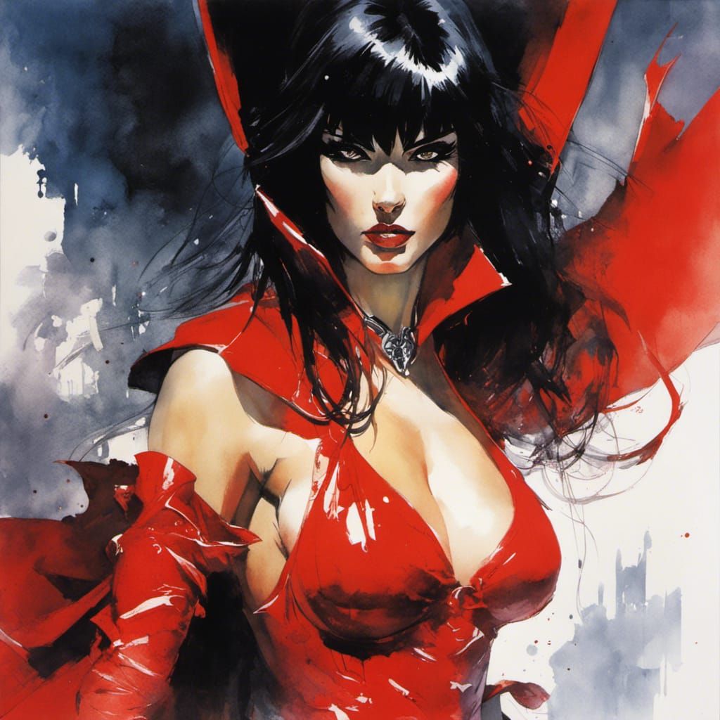 Vampirella Portrait in Watercolor Style