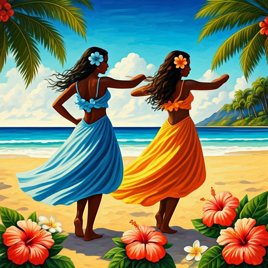 Caribbean Beach Scene in Post-Impressionist Style