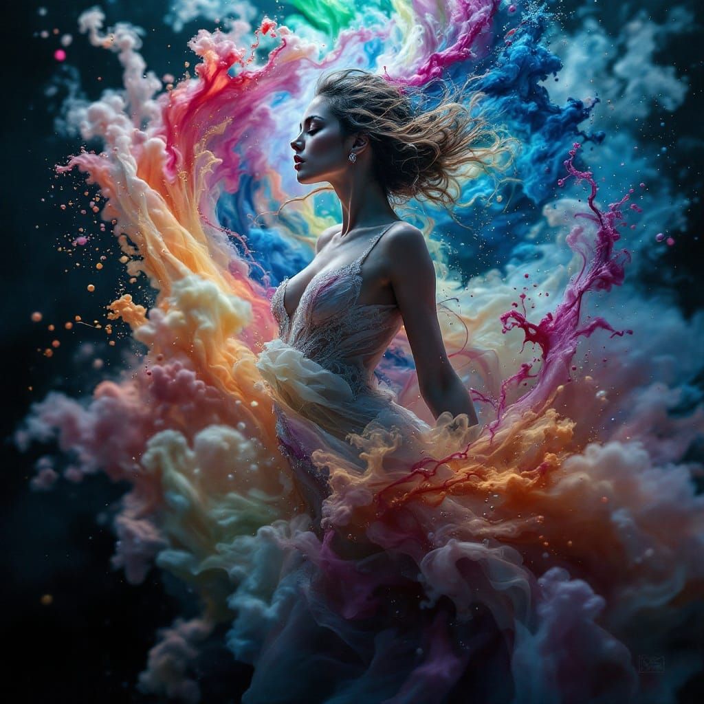 Surreal Dancer Caught in Whirling Color Smoke