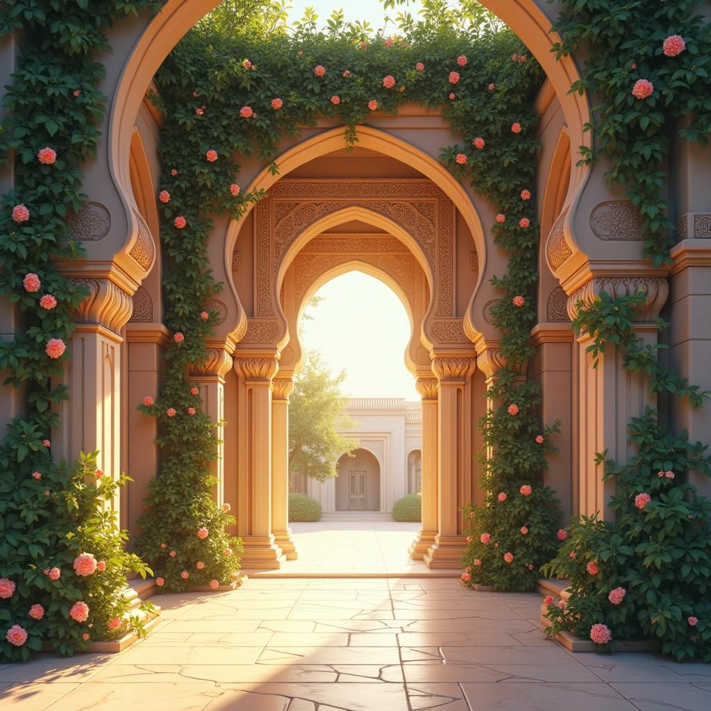 Ornate Arabic Wedding Hall in Anime Style