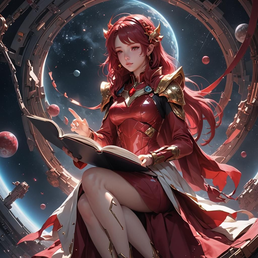 Ruby Goddess Reading in Space: 3D Anime Art