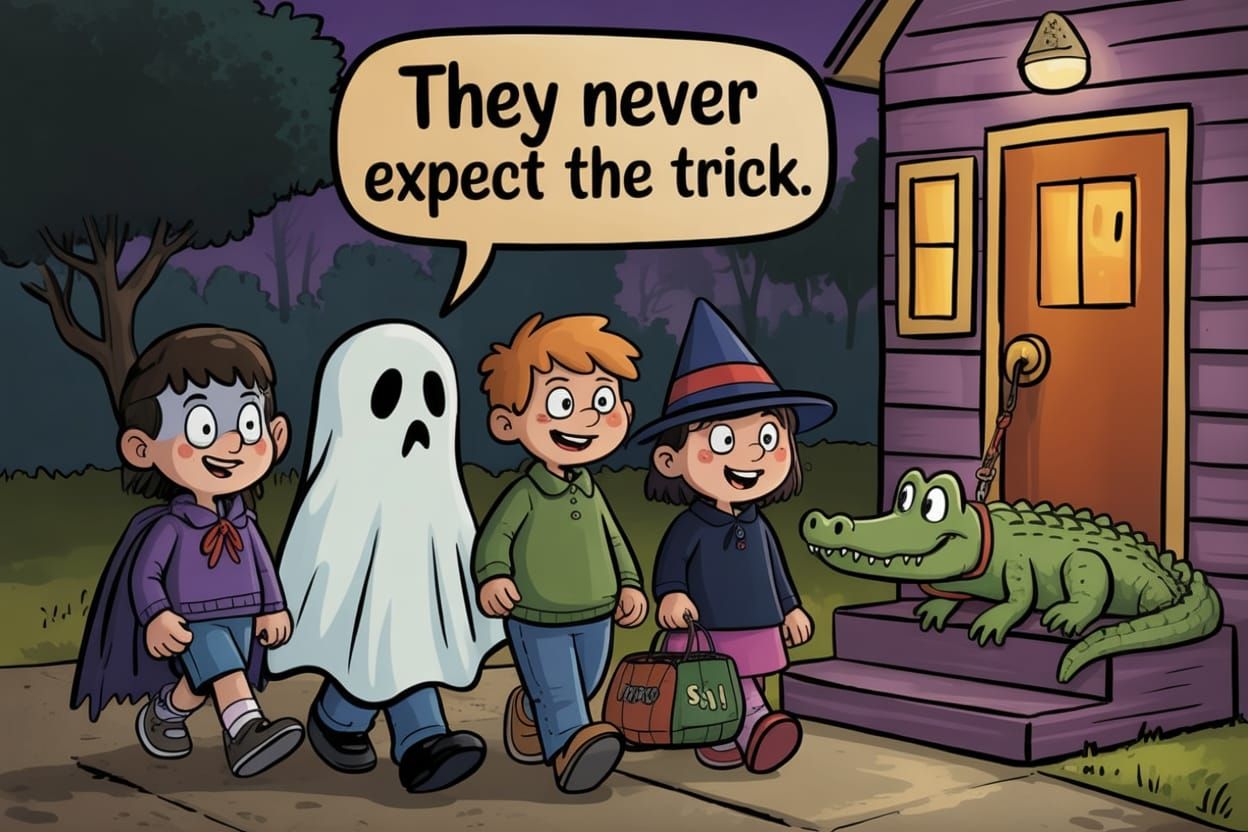 Cartoon Alligator Prank on Halloween Night