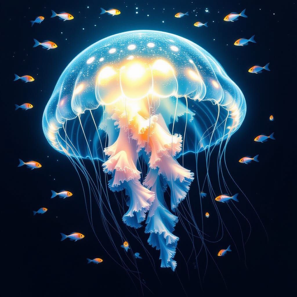 Bioluminescent Jellyfish in the Deep Ocean: Digital Art