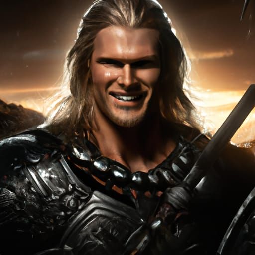 Epic Warrior and Demon Battle at Dawn