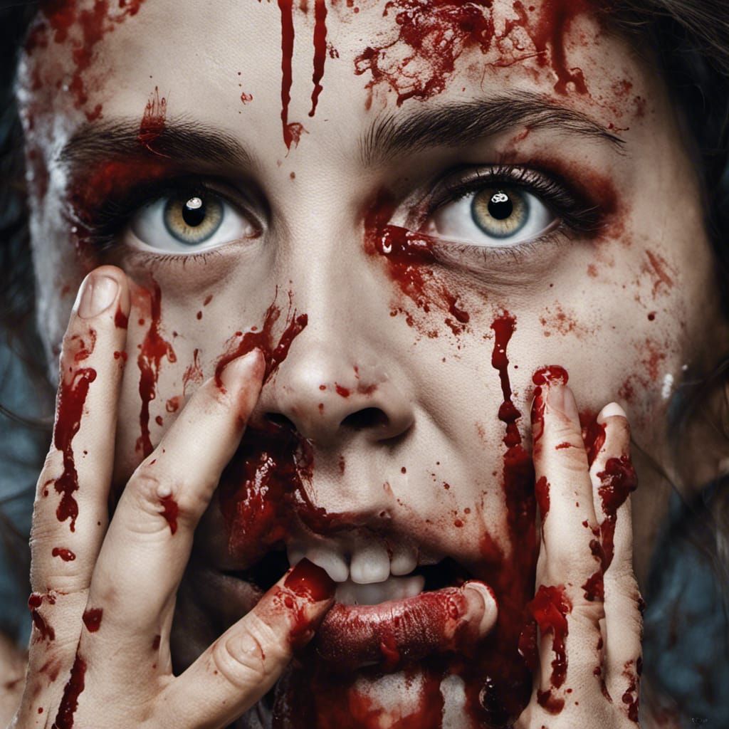 Terrifying Portrait of Woman with Branded Handprints