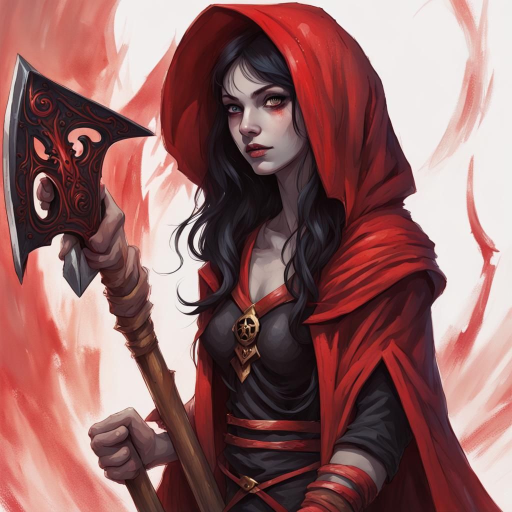 Young Female God of Death with Axe