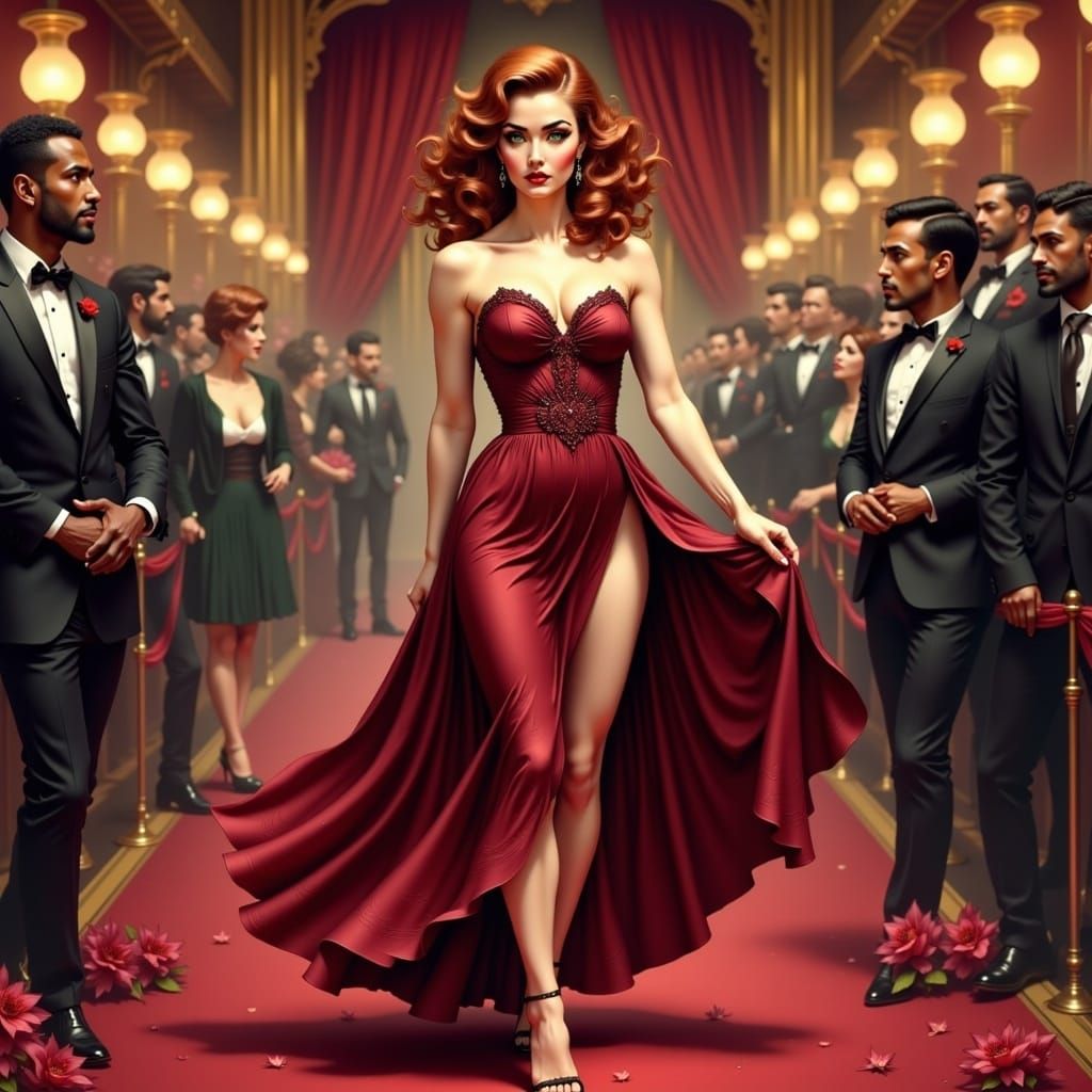 Auburn-Haired Pin-Up at Awards Ceremony